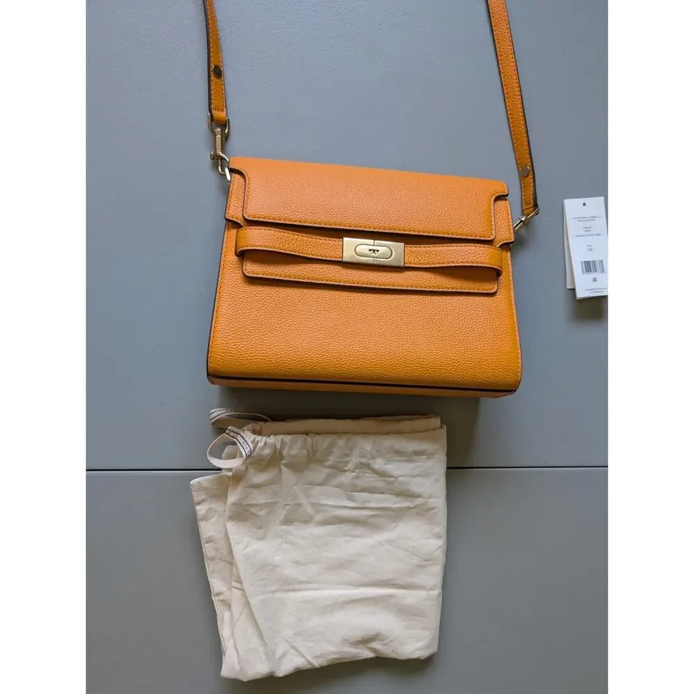 Tory Burch Lee Radziwill Pebbled Shoulder Bag Orange Citrine